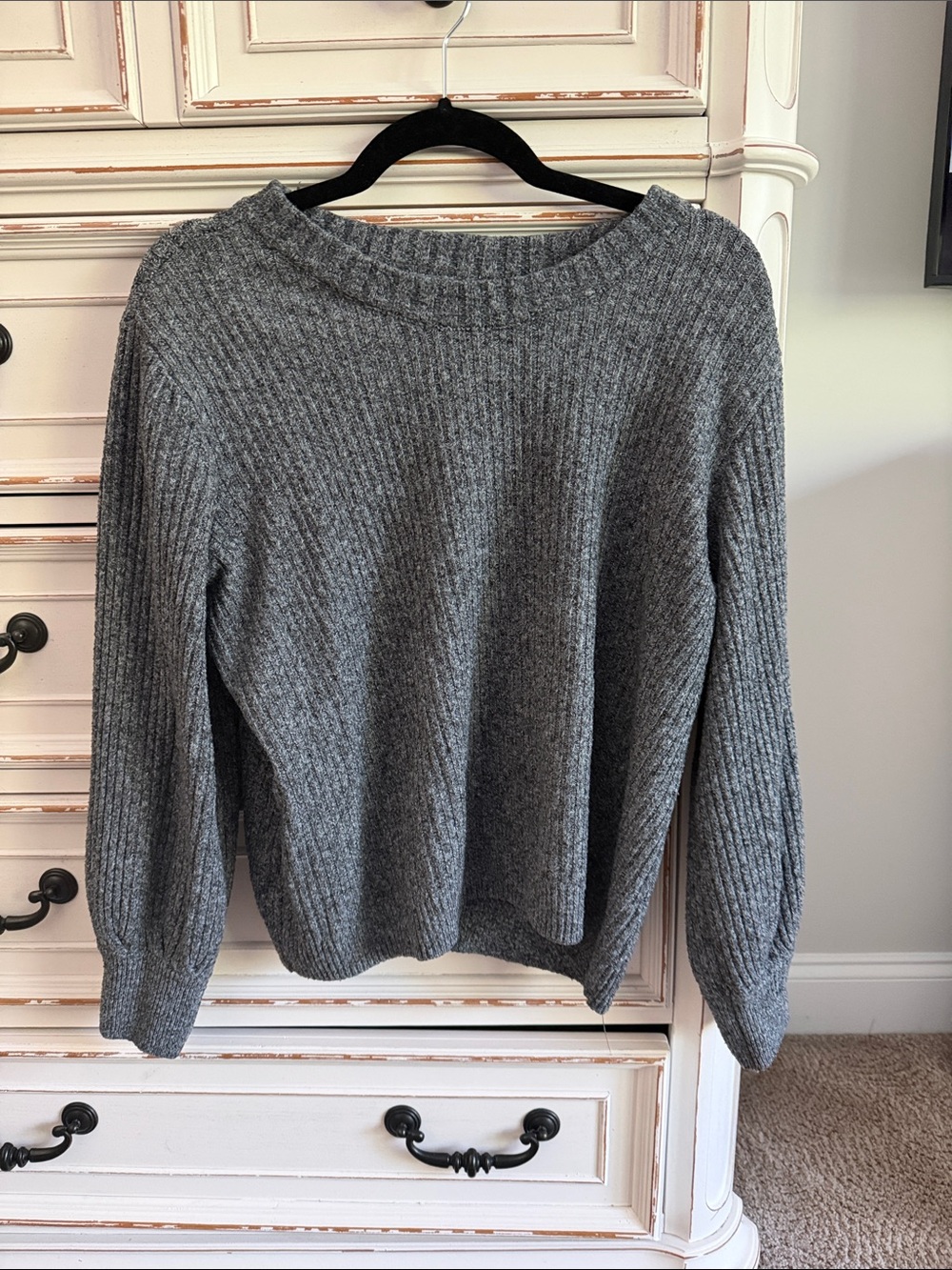 Market & Spruce Heather Gray Ribbed Crewneck Sweater